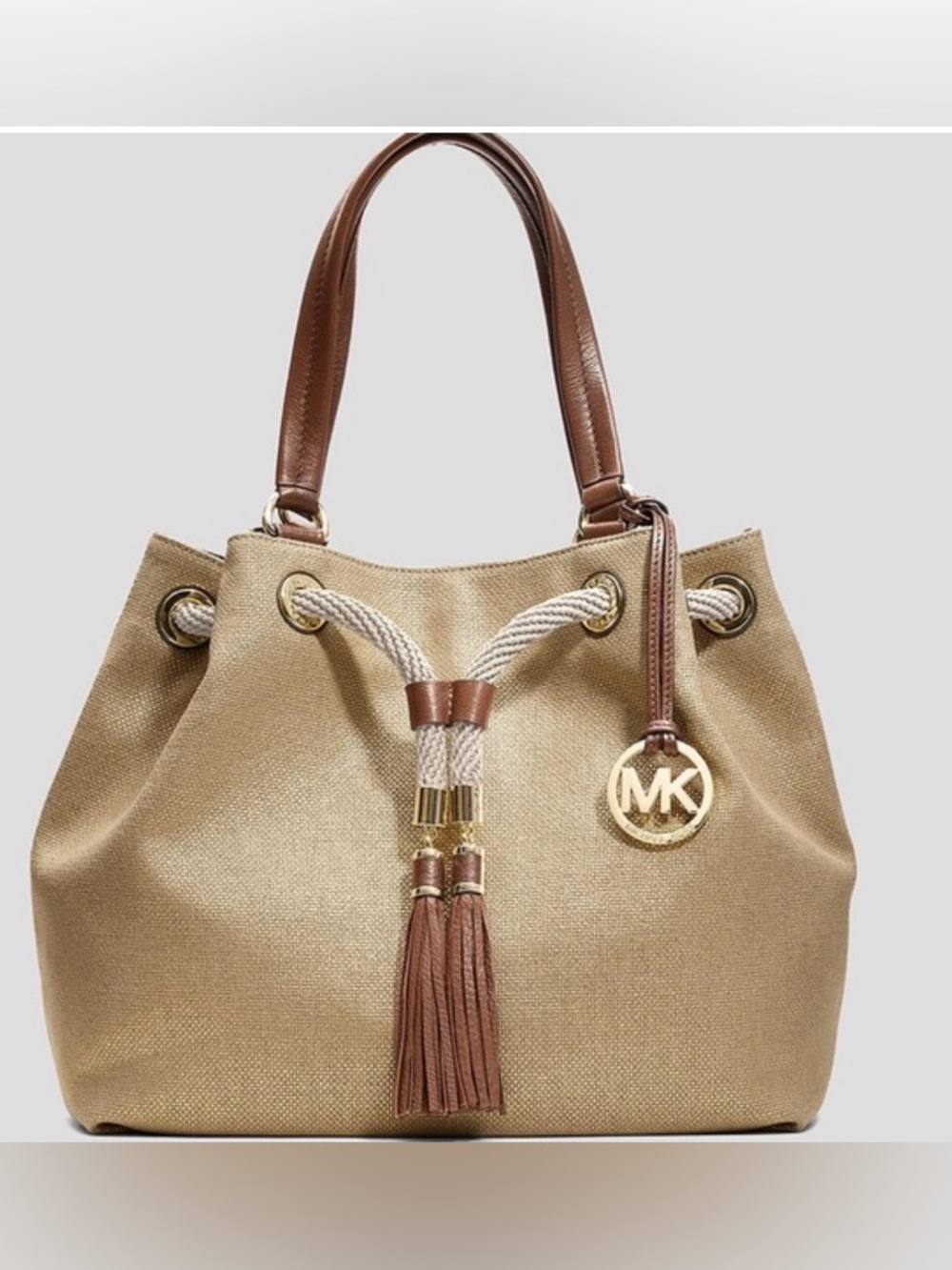 Michael Kors Medina Large Gathered Tote Shoulder Bag Metallic Gold MSRP 298.00